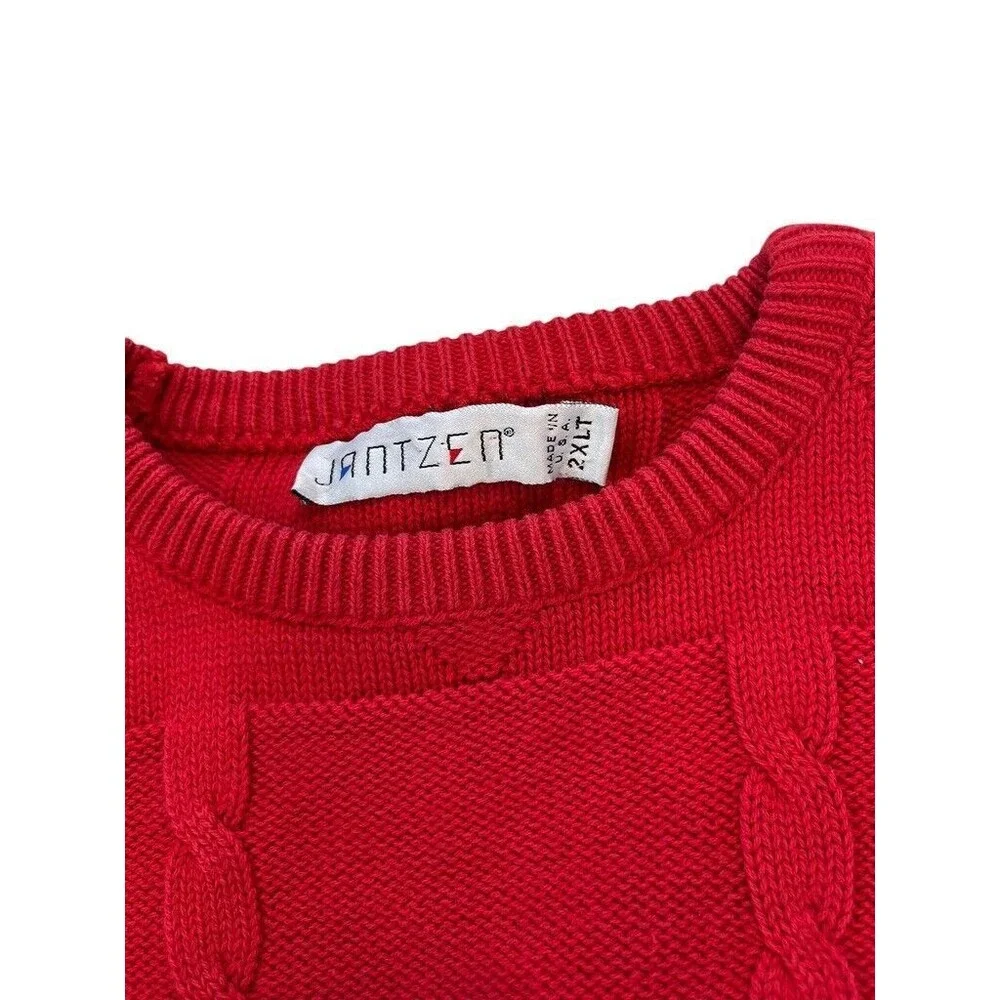 VTG 90s Jantzen Red Heavy Textured Cable Knit Sweater Men's Size 2XLT USA Made